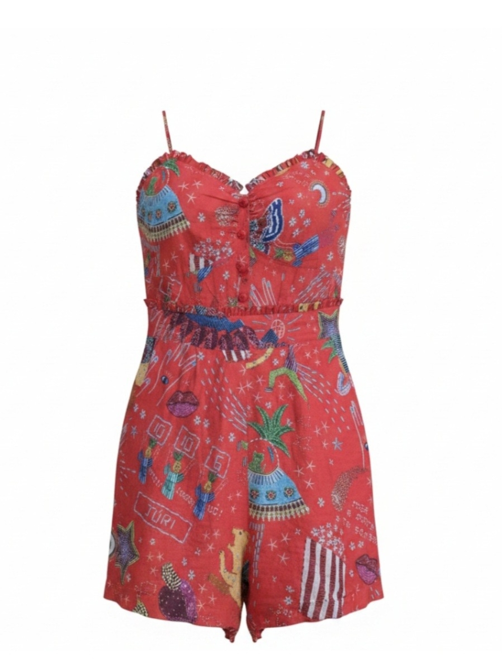 FARM Rio Red Printed Spaghetti-Strap Romper - Picture 1 of 4